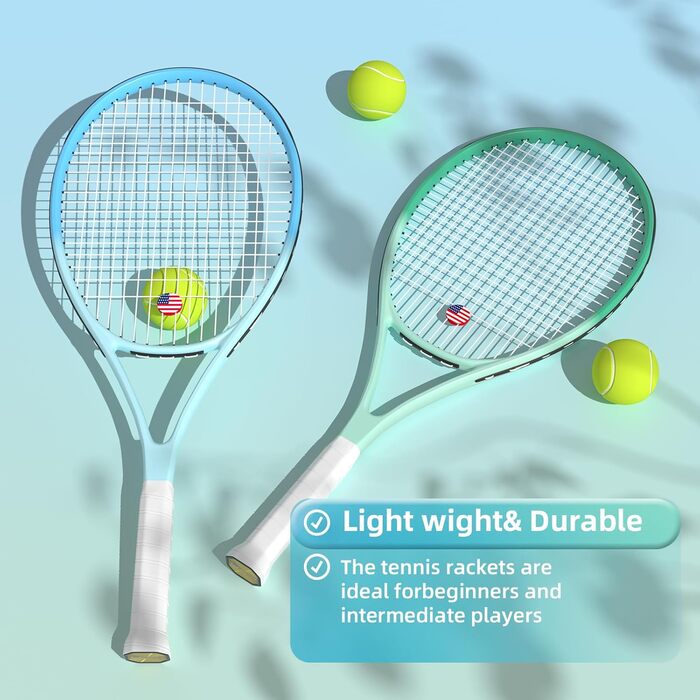 Тенісний Ракетка для Дорослих, 2 шт. з М'ячами та Аксесуарами, Синій/Зелений