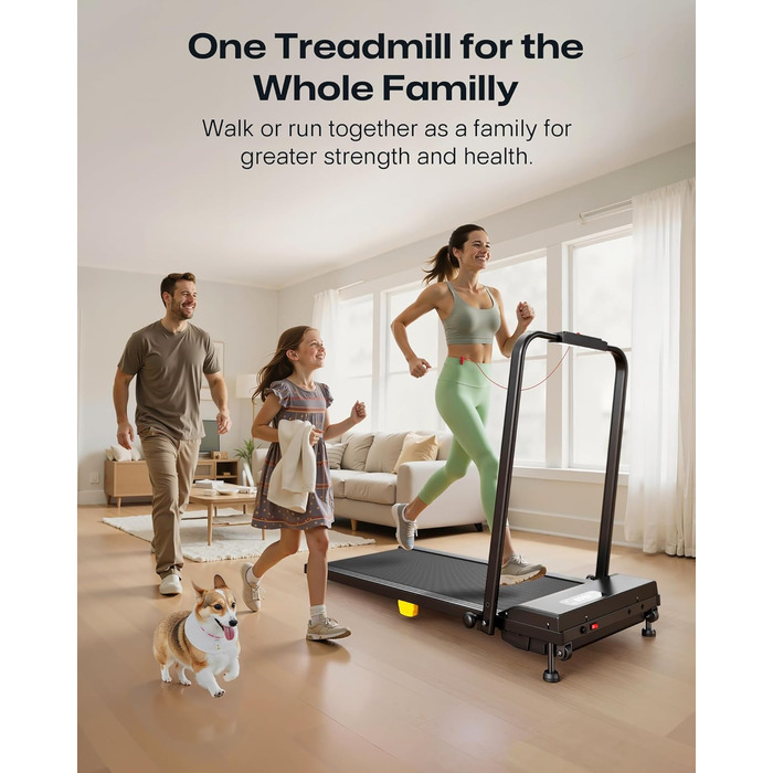 Біговий доріжки з нахилом 9% - складаний Walking Pad з безпечним руків'ям, режим HIIT одним дотиком, для ходьби, бігу та джогу вдома, без збирання, з пультом керування та LED-дисплеєм (чорний)