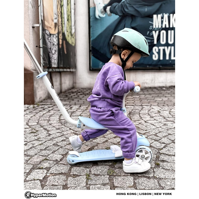 Самокат дитячий Kinderroller 5-в-1 блакитний: самокат, біговел, літній самокат з сидінням для дівчаток та хлопчиків
