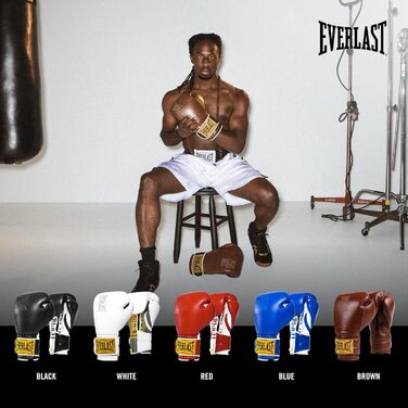 Боксерські рукавички Everlast 1910 Classic з натуральної шкіри, для тренувань з мішком та лапами, на липучці, потрійна амортизація, ергономічний хват – Оригінал Everlast (Коричневі, 16OZ)