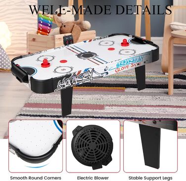 Тік-хокей HOMASIS 42'' з LED-рахунком: стіл для гри з 2 шайбами та 2 ручками, для дітей та дорослих