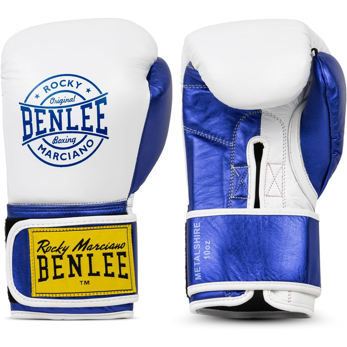 Боксерські рукавички BENLEE METALSHIRE 10 oz зі шкіри, білі/сині