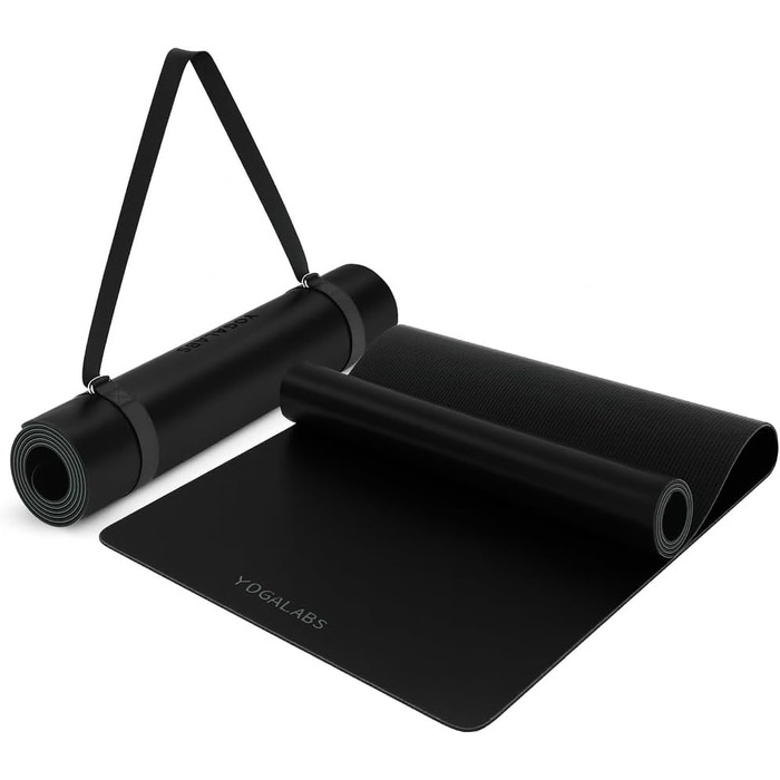 Йога мат YOGALABS® STUDIO: преміум килимок для йоги 185x68x0.4 см з еко-шкіри та натурального каучуку. Антиковзка поверхня, для фітнесу та пілатесу. 100% екологічний, без шкідливих речовин, чорний