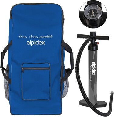 Надувна SUP-дошка ALPIDEX 320x76x15 см, до 200 кг, комплект: весло, плавці, насос, ремінець, рюкзак, набір для ремонту