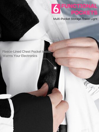 Жіноча водонепроникна куртка для сноубордингу та лижного спорту FREE SOLDIER з флісовою підкладкою, тепла зимова куртка з капюшоном, повністю проклеєні шви (XXL, Білий/Ошатний сад)