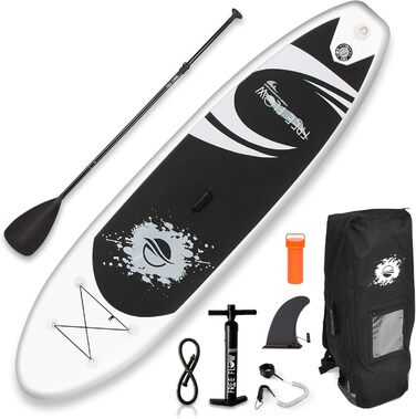 Надувна SUP-дошка SereneLife з аксесуарами, сіро-чорна, комплект для дітей і дорослих, антиковзка поверхня, насос, весло, сумка для перенесення