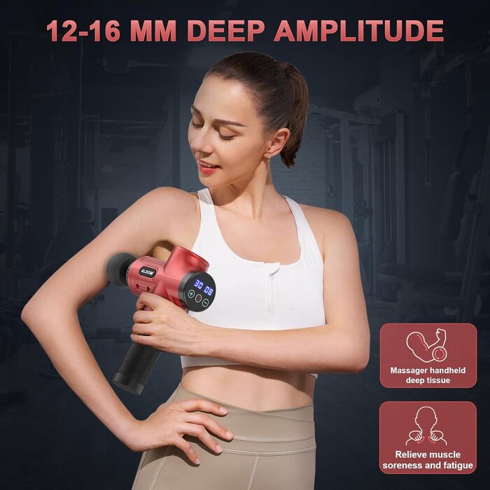 Масажер для м'язів, електричний масажний пістолет з 30 швидкостями та 8 насадками (червоний)