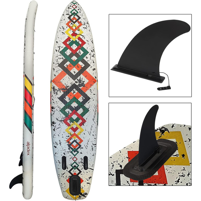 Надувна SUP-дошка ALPIDEX 320x76x15 см, комплект: весло, насос, рюкзак, плавники, ремкомплект, тримач, вантаж до 200 кг, легка та міцна
