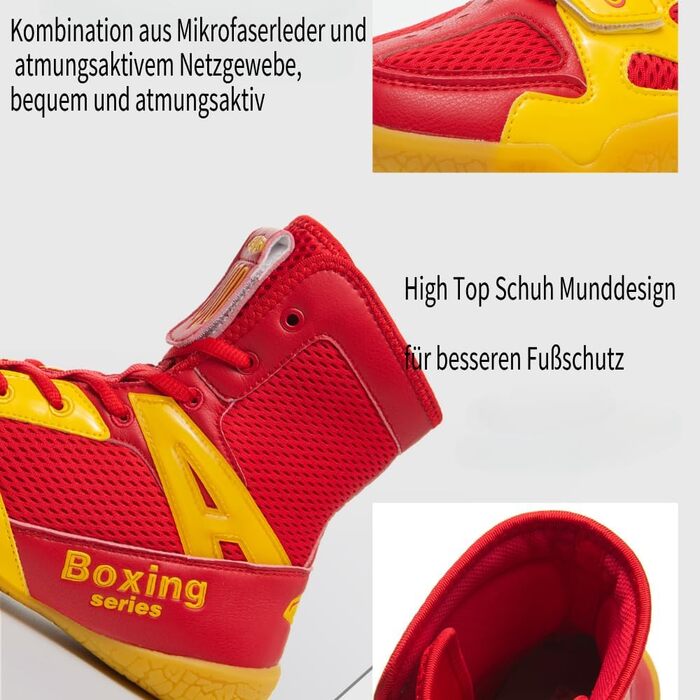 Боксерські черевики для чоловіків та жінок, дитячі, для індоор-фітнесу, бойові черевики, антиковзкі та дихаючі хай-топ бойові черевики, 40 EU, червоний, жовтий