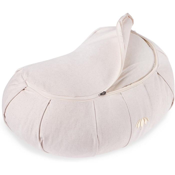 Подушка для медитації Lotuscrafts Zafu напівмісяць, 15 см, з наповнювачем з пшениці, бавовна органічна, сертифікат GOTS