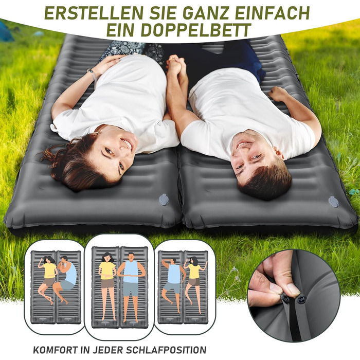 Isomatte Camping 12 см: Надувний килимок для кемпінгу з компактним розміром та насосом, ультралегкий, водонепроникний, анти-ріпстоп для походів та пляжу (сірий)