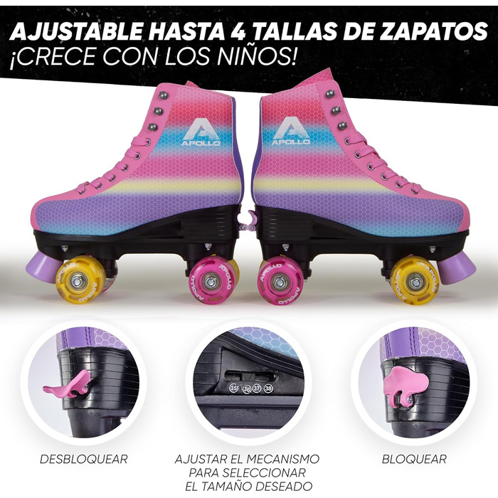 Роликові ковзани Apollo Disco Roller Quad, дитячі та дорослі, регульовані 31-42, LED, танцювальна королева