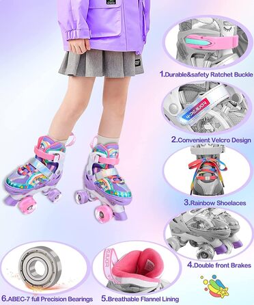 Дитячі ролики Kinder Einhorn для дівчаток, 3-6 років, з підсвічуванням, регульовані, для початківців, фіолетові. XS (26-29)