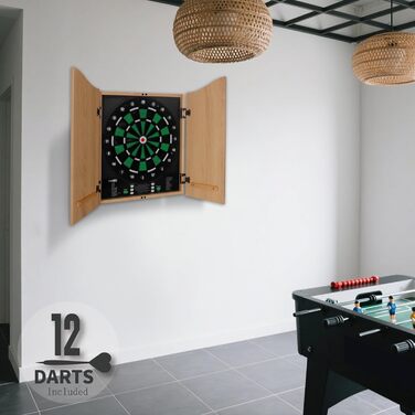 Електронний дартс CyeeLife з шафою для дротиків, 34 гри та 355 варіантів, LED-дисплей, 8 гравців, німецька озвучка