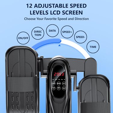 MOMODA Міні електричний тренажер для дому, компактний еліптичний тренажер під стіл, дисплей, 12 швидкостей, тихий та портативний, для дорослих та людей похилого віку
