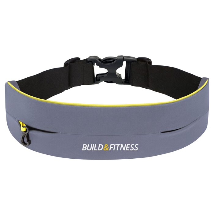 Поясна сумка для бігу та фітнесу Build & Fitness з регульованим поясом, сірим кольором. Для телефону, ключів, карток. Унісекс.