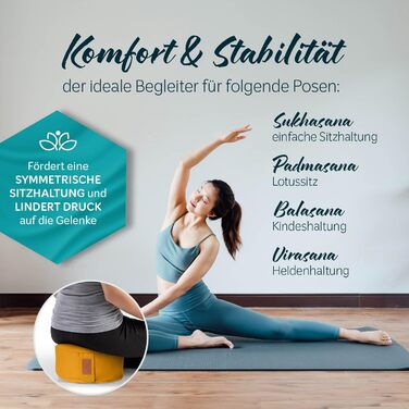 Йога болстер rundes 30см x 15см | Знімний чохол, наповнювач - органічна гречка/кукурудзяне лушпиння | Для інь-йоги та медитації (лушпиння пшениці, колір куркума)