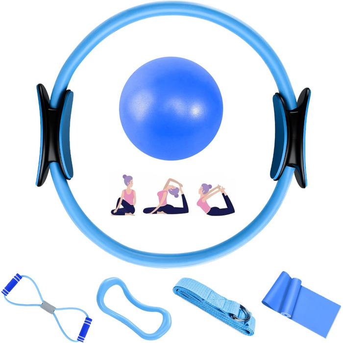Набір для пілатесу Aischens: кільце Magic Circle, міні-м'яч, еластичні стрічки (6 шт.), для дому, фітнесу, йоги