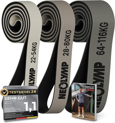 Набір еластичних стрічок для фітнесу Neolymp з електронною книгою: 3 шт. (вага 22-116 кг)