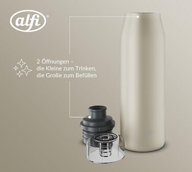 Термос-пляшка alfi ISO 500 мл бежевий, нержавіюча сталь, герметична, для газованих напоїв, BPA-free, зберігає тепло 12 годин, холод 24 години