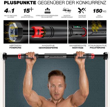 Турнік для дверей Sportstech KS260/270, до 200 кг, без свердління, регульований, для дому, калістеніка