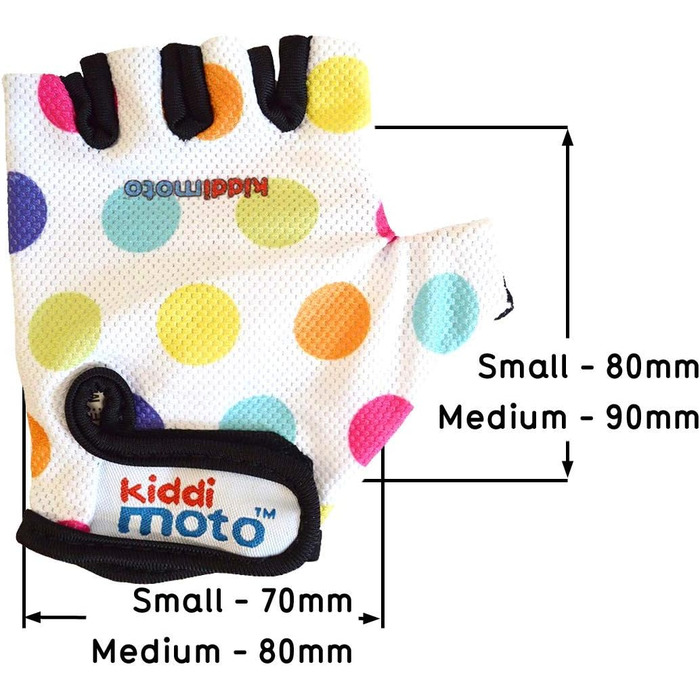 Дитячі велосипедні рукавички без пальців KIDDIMOTO для хлопчиків та дівчаток, розмір M (4-8 років), пастельні крапки