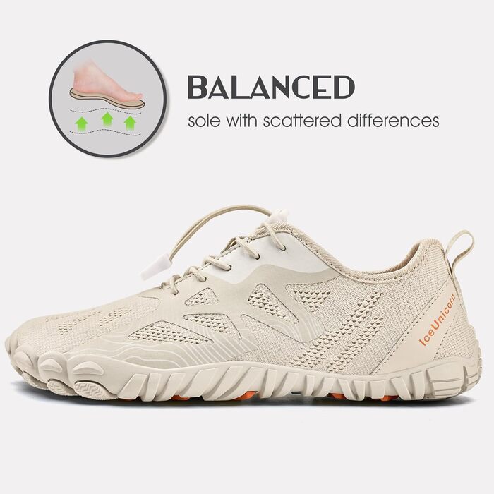 Чоловічі та жіночі шкарпетки-кросівки IceUnicorn для трейлу, фітнесу, бігу. Книт, мінімалістичний дизайн, широка передня частина. Білий (46 EU, New Beige)