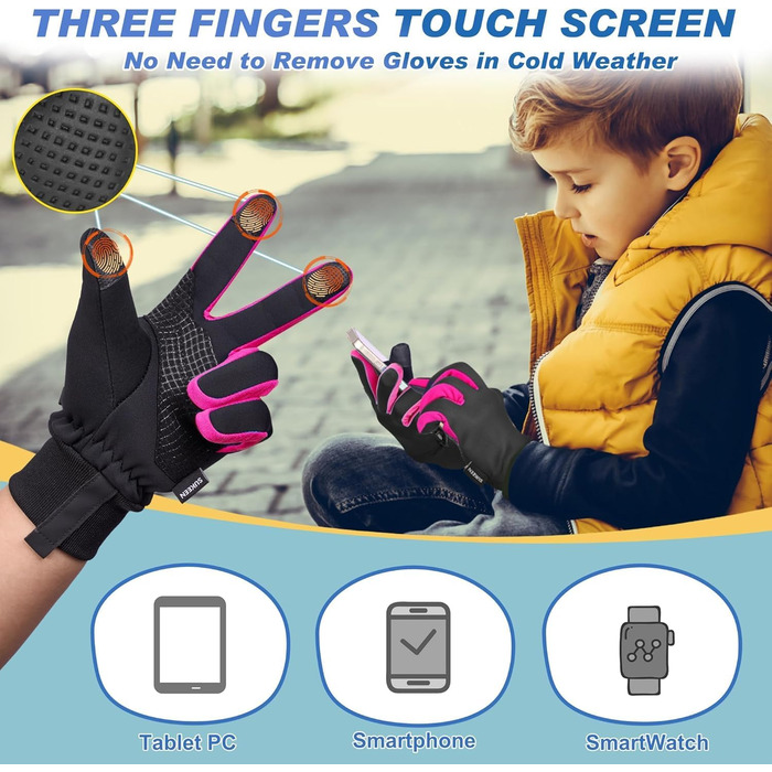 Дитячі рукавички Sukeen Softshell, теплі вело-рукавички для дівчаток та хлопчиків, непромокаючі, антиковзні, для їзди на велосипеді, катання на ковзанах, активного відпочинку (S, чорно-рожевий)