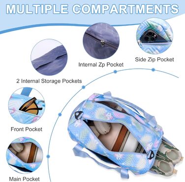 Спортивна сумка для дівчаток з єдинорогом, водонепроникна, з відділенням для взуття та мокрих речей, маленька сумочка для подорожей, фітнесу, школи, спорту (Блакитна)