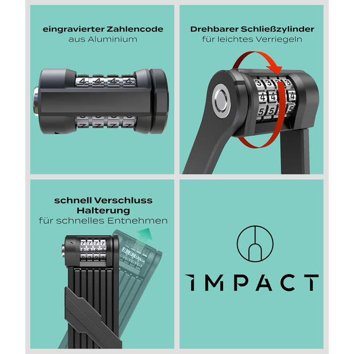 IMPACT® FlexLock 15 - Преміум складне велозамкe з високим рівнем безпеки. Довжина 120 см, витримує до 1,5 тонни. Замок з ключем/кодом.