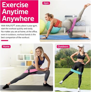Стрічки опору Walito для ніг та сідниць, фітнес-стрічки для йоги, пілатесу, реабілітації та домашніх тренувань, фітнес-гумки для сідниць, набір 3 шт. (рожевий, аква, фіолетовий)