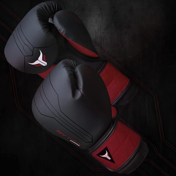 Боксерські рукавички Mytra Fusion 12 oz з бинтами, чорні/бордові, для боксу, ММА, Муай Тай, кікбоксингу, для чоловіків та жінок