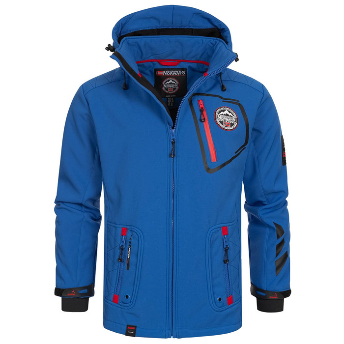 Чоловіча тактична куртка Geographical Norway Tacebook водонепроникна та дихаюча з капюшоном, демісезонний outdoor піджак для походів та гір, королівський синій, розмір L