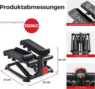 Степер Sunny Health & Fitness для дому: компактний міністепер для кардіо-тренувань з функцією Twist, еспандерами та додатком SunnyFit