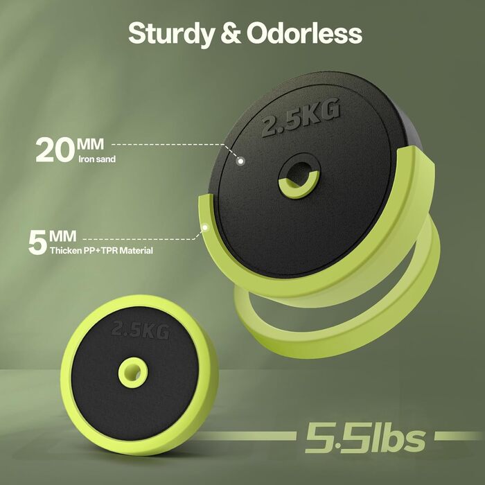 PASYOU Набір гантелей регульовані 20 кг 4 в 1: гантелі, гиря, гантелі з'єднувачем, штанга для домашніх тренувань (зелений)