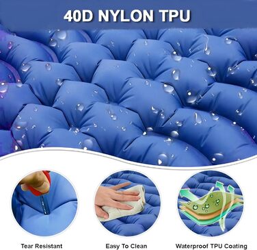 Саморозкладальний килимок для кемпінгу YuanDiann 200x140 см на 2 особи, ультралегкий, з помпою та подушкою, блакитний