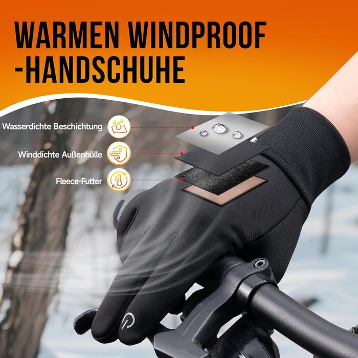 Рукавички PUIOU для чоловіків та жінок, теплі зимові рукавички для велосипеда, спортивні рукавички з сенсорним екраном, чорні (L)
