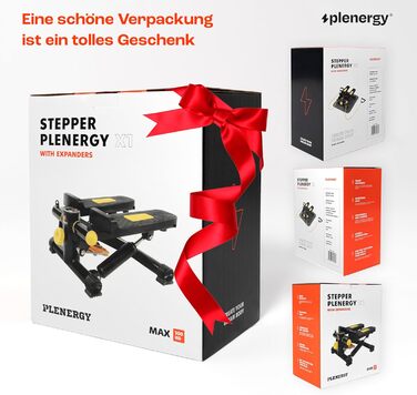Міні степпер для дому з еспандерами Plenergy X1, максимальне навантаження 100 кг, регульований опір, багатофункціональний дисплей, компактний фітнес-тренажер
