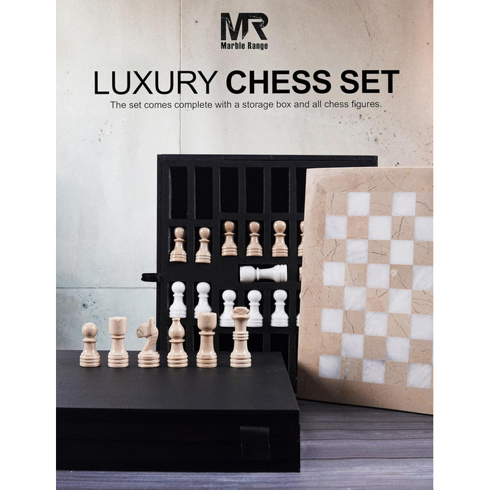 Шаховий набір з мармуру для дорослих, ручної роботи, 32 фігури, 2 додаткові королеви, коробка для зберігання, розкішна подорожна гра, елегантний подарунок для дому (Кораловий & Темно-коричневий) (Верона & Білий)