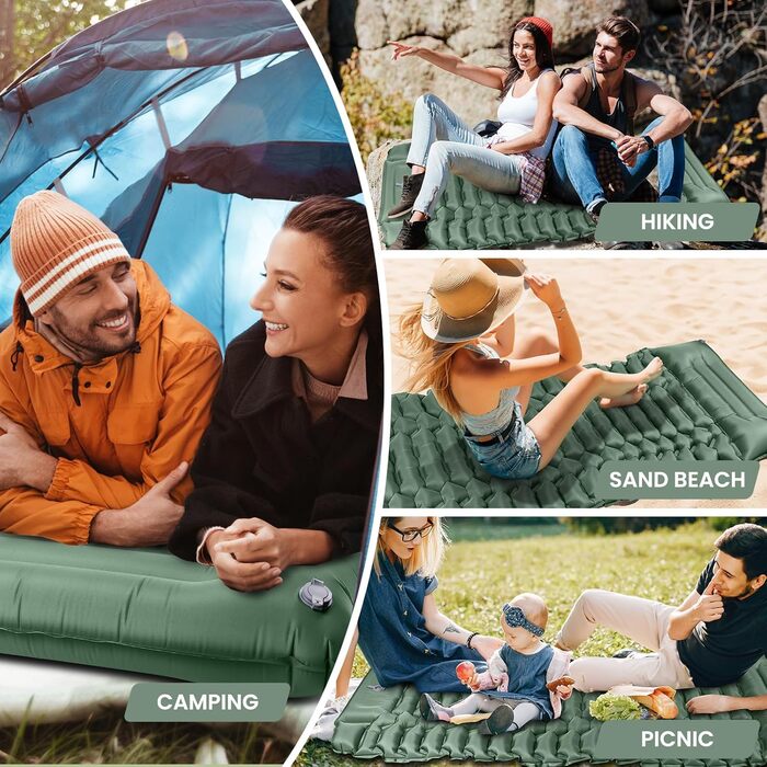 Каремат туристичний Isomatte Camping самонадувний, 12 см, водонепроникний, з насосом, для кемпінгу, пікніків, пляжу, походів (світло-зелений)