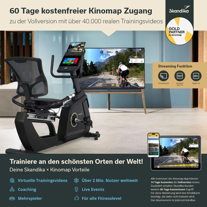 Ергометр велотренажер Skandika Liege P14/P8-H Comfort з Bluetooth та сенсорним екраном до 150 кг