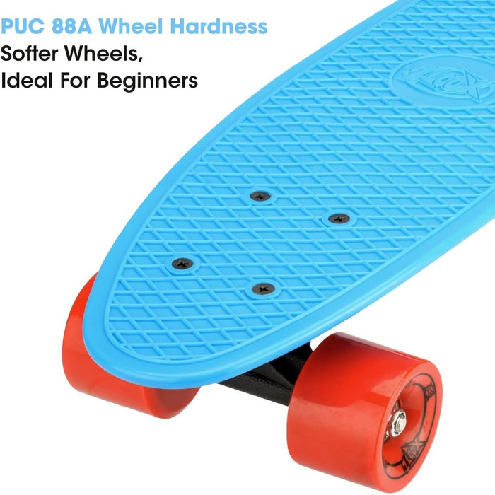 Скейтборд Xootz Cruiser 22 дюйми, пластиковий, для дітей, ретро дизайн, синій, готовий до використання