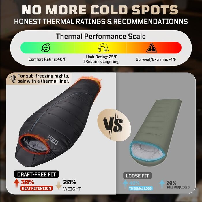 Спальний мішок Mumienschlafsack для дорослих, для холодної погоди (-3.9–2.2 °C), чорний: кемпінг, похід, туризм