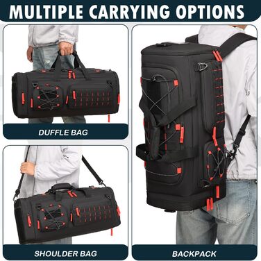 Спортивна сумка 50L для чоловіків 3-в-1 з відділенням для мокрого одягу та взуття, рюкзак, дорожня сумка, валіза ручної поклажі, для тренувань, залу, плавання, подорожей (чорний)