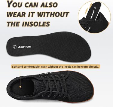 ASHION Взуття для ходьби та бігу без шкарпеток (44 EU, широкі, чорні)