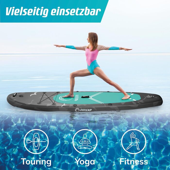 Надувний SUP-борд Fitleap Premium Stand Up Paddle Board - комплект з насосом, веслом та рюкзаком. Ідеально для початківців та професіоналів, для йоги, серфінгу та водного спорту (сірий, 2 особи)