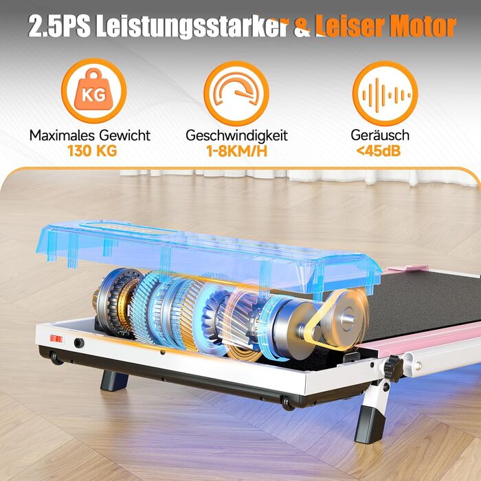 Біговий доріжки Dskeuzeew складний з нахилом - 4 в 1 Walking Pad з 5% нахилом для дому, рожевий