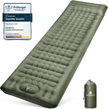 Каремат туристичний Isomatte самонадувний, 12 см, товстий, вологостійкий, з насосом для ніг та подушкою, антиковзаюча поверхня, для кемпінгу, пікніків, відпочинку на природі, армійного кольору