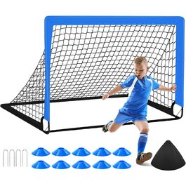 Дитячі футбольні ворота 2 в 1 з м'ячем та конусами, 1.2 x 0.9 м - Чорний (Синій)