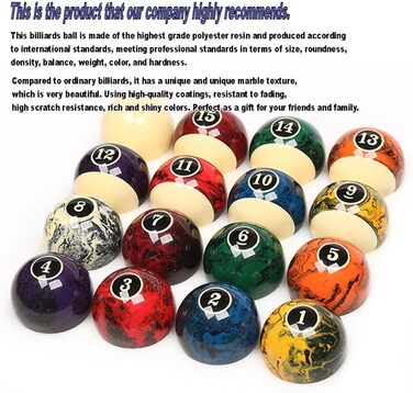 Набір для більярду преміум-класу, 16 куль, мармур-стиль, 5.4 см, чорний мармур